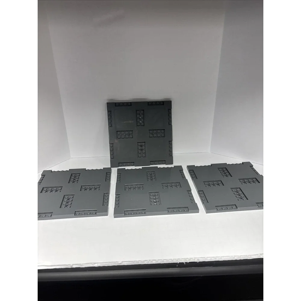 LEGO Plate 69958 PLATE 16X16X2/3, W/ 8 CUT OUT Dark Stone‎ Grey Lot Of 4